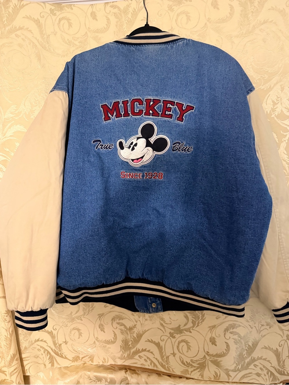 Disney Navy and Cream Quilted Jacket with Red Logo Tag
